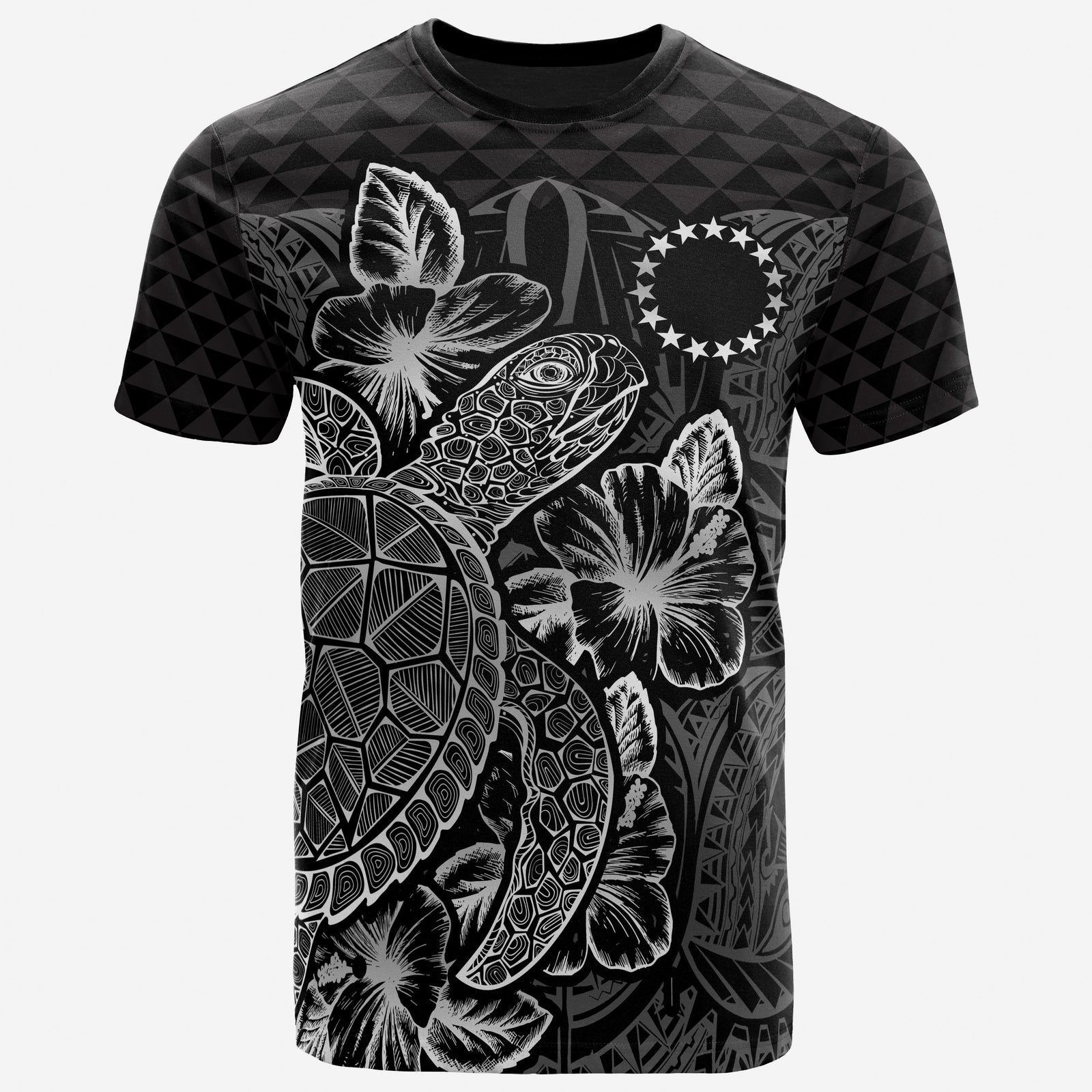 Cook Islands T Shirt Polynesian Flag Turtle Hibiscus Black Unisex Black - Polynesian Pride