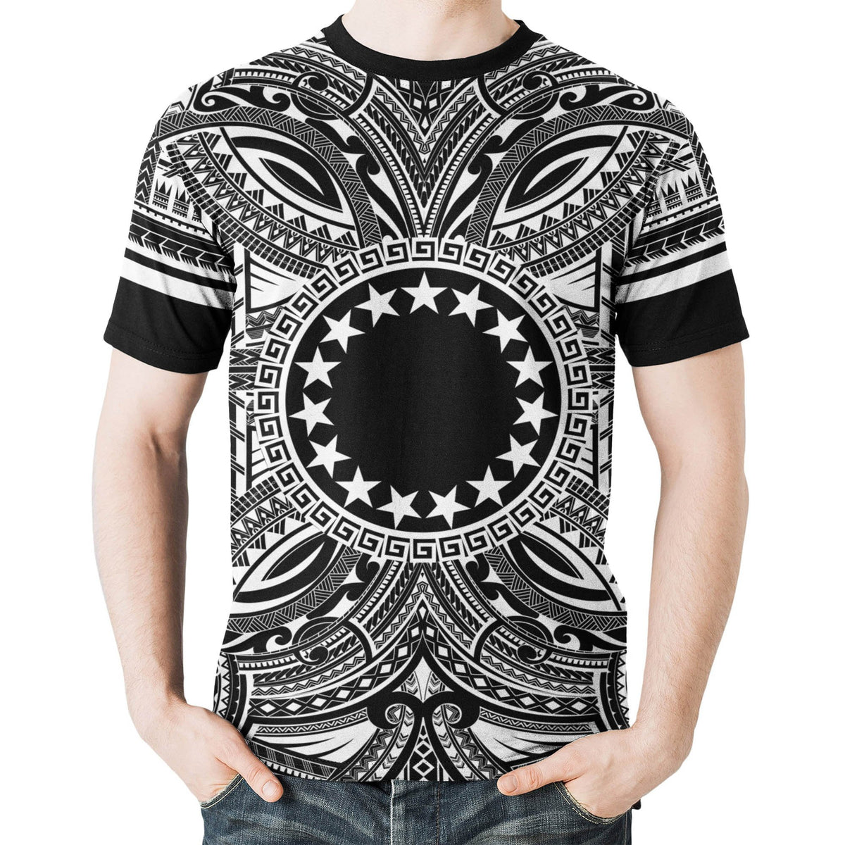 Cook Islands T Shirt Polynesian Coat of Arms Polynesian White Black - Polynesian Pride