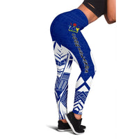 Cook Islands Polynesian Leggings - Polynesian Tattoo Flag Version Blue - Polynesian Pride