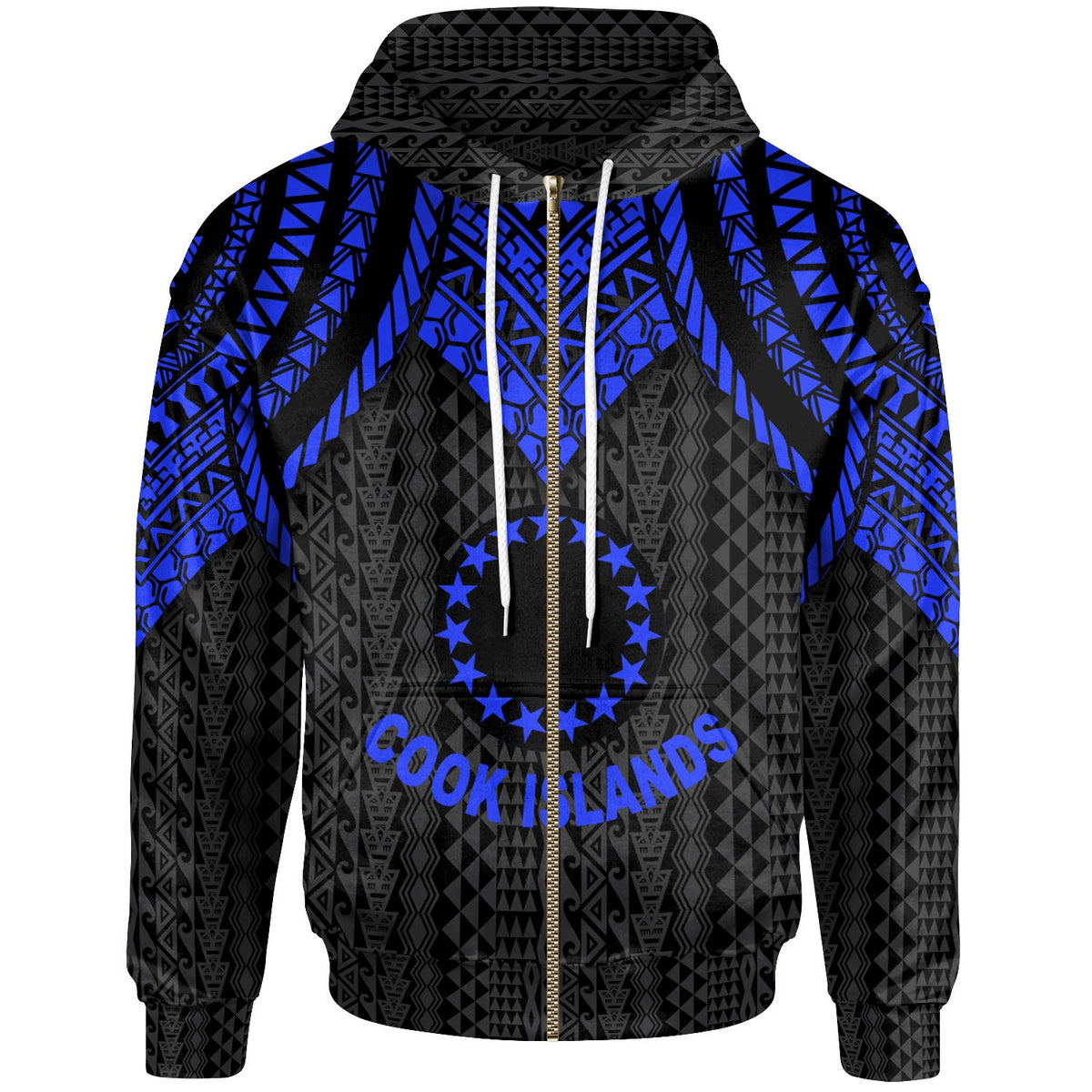 Cook islands Zip up Hoodie Polynesian Armor Style Blue Unisex Blue - Polynesian Pride