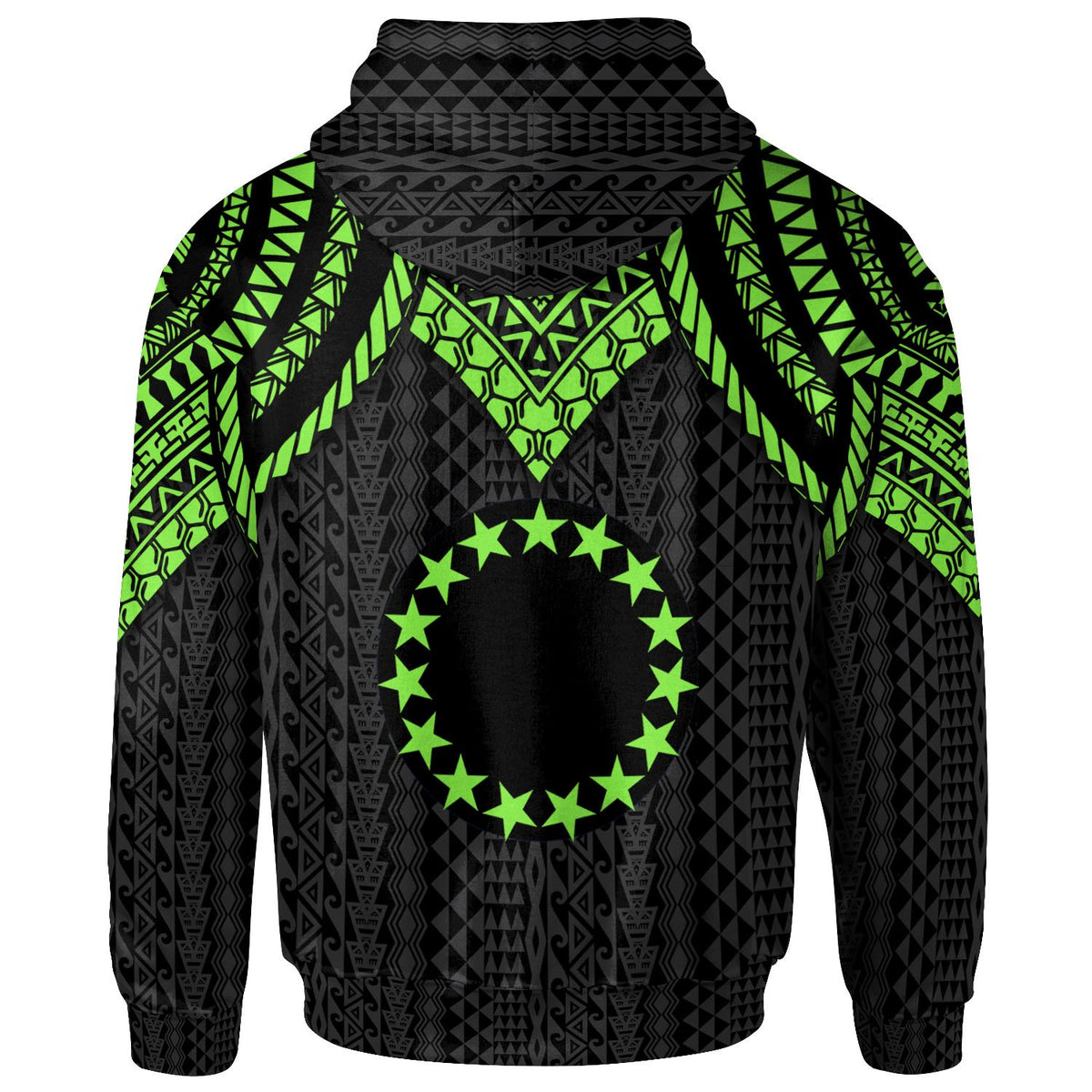 Cook islands Custom Zip up Hoodie Polynesian Armor Style Green - Polynesian Pride
