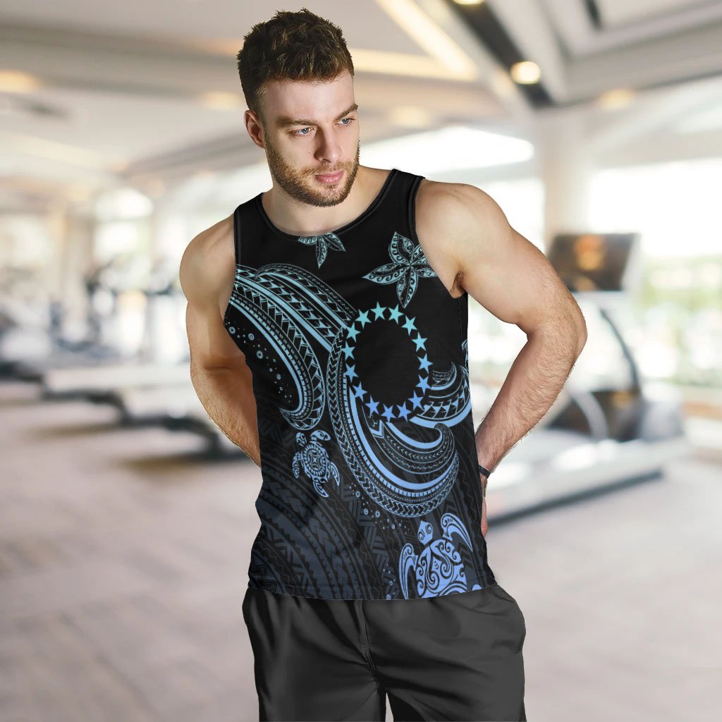 Cook Islands Custom Personalised Men's Tank Top - Blue Turtle - Polynesian Pride