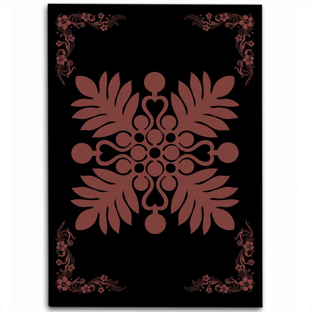 Hawaiian Quilt Maui Plant And Hibiscus Pattern Area Rug - Coral Black - AH Coral - Polynesian Pride