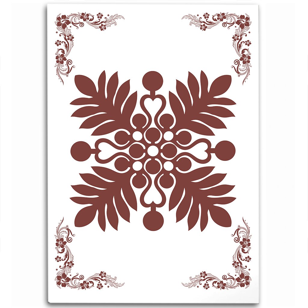 Hawaiian Quilt Maui Plant And Hibiscus Pattern Area Rug - Coral White - AH Coral - Polynesian Pride