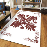 Hawaiian Quilt Maui Plant And Hibiscus Pattern Area Rug - Coral White - AH - Polynesian Pride