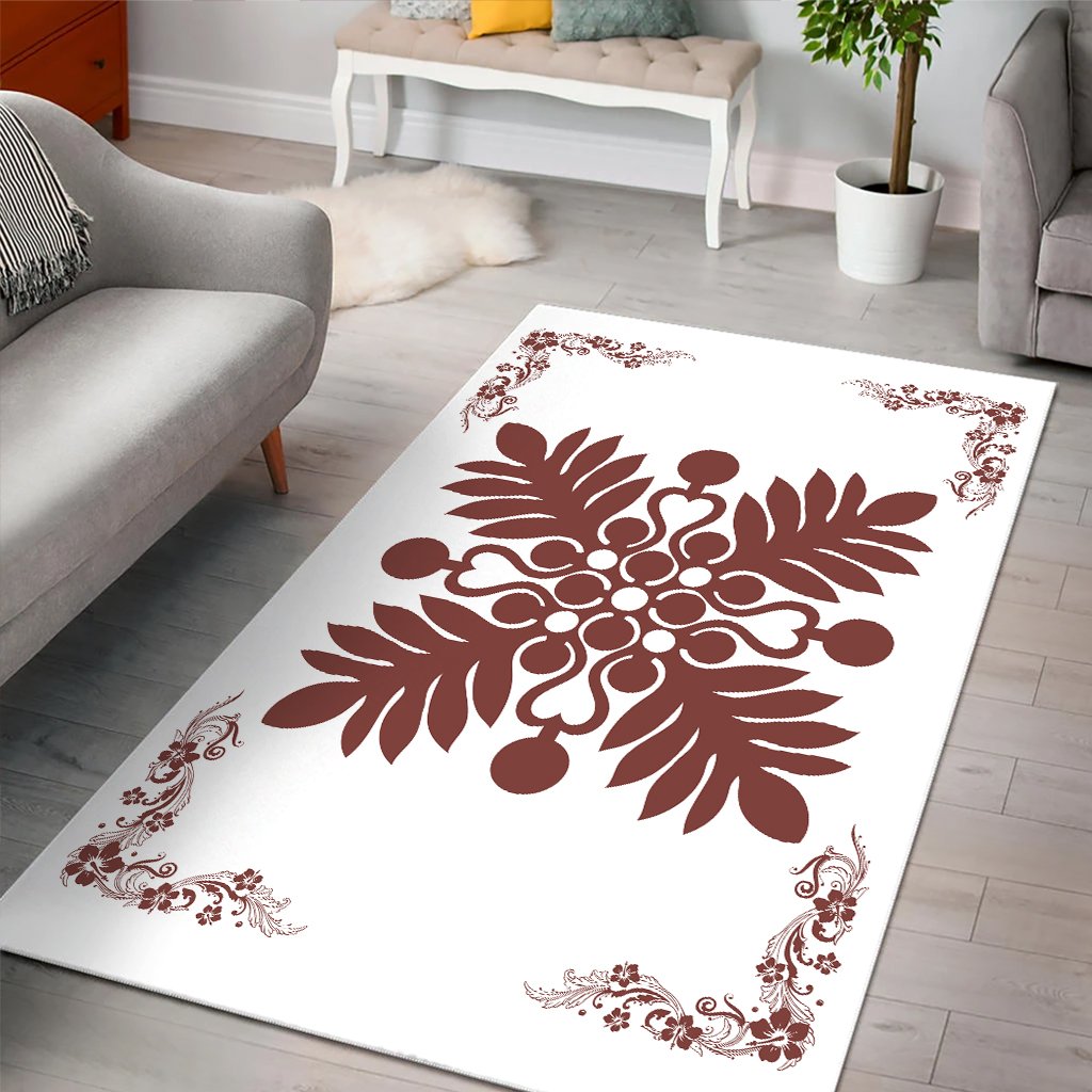 Hawaiian Quilt Maui Plant And Hibiscus Pattern Area Rug - Coral White - AH - Polynesian Pride