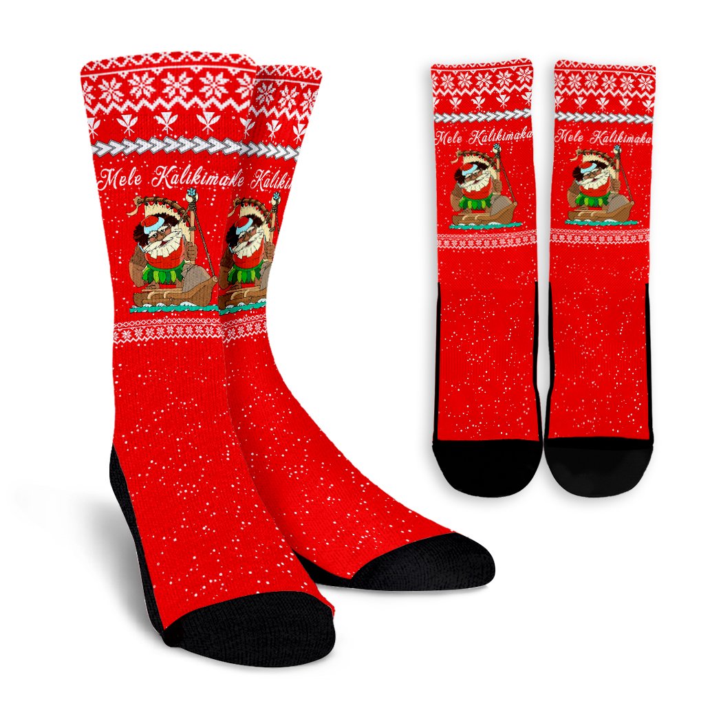 Hawaiian Santa Claus Mele Kalikimaka Crew Socks - Red - Farah Style - AH Crew Socks Red - Polynesian Pride