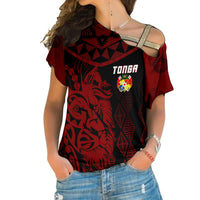 Tonga Personalised Cross Shoulder Shirt Emancipation Day Lion Style - Black LT7 Female Black - Polynesian Pride