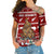 New Zealand Cross Shoulder Shirt Mere Kirihimete - Kiwi Xmas Tree LT7 Female Red - Polynesian Pride
