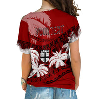 Personalised Fiji Day Cross Shoulder Shirt Flying Fijians Masi Kesa Style - Red LT7 - Polynesian Pride