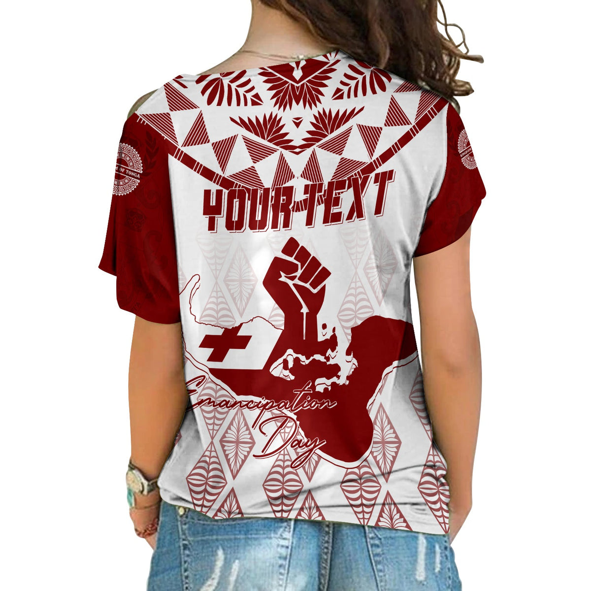 Tonga Personalised Cross Shoulder Shirt Emancipation Day Lion Style LT7 - Polynesian Pride
