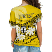 Personalised Fiji Day Cross Shoulder Shirt Flying Fijians Masi Kesa Style - Gold LT7 - Polynesian Pride
