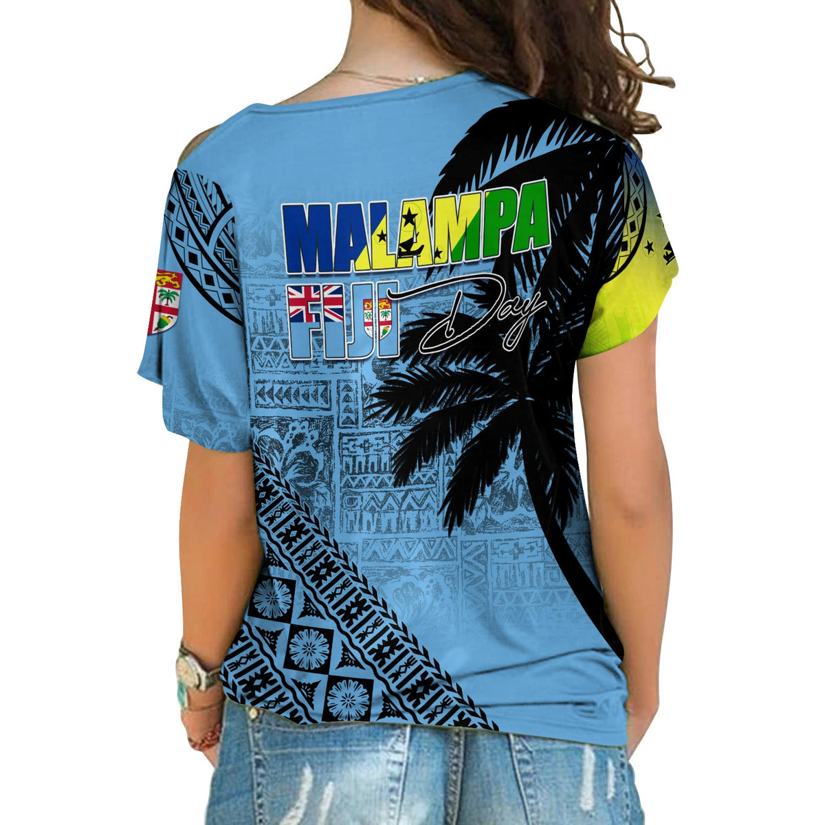 Malampa Fiji Day Cross Shoulder Shirt Flags Mix Style LT7 - Polynesian Pride