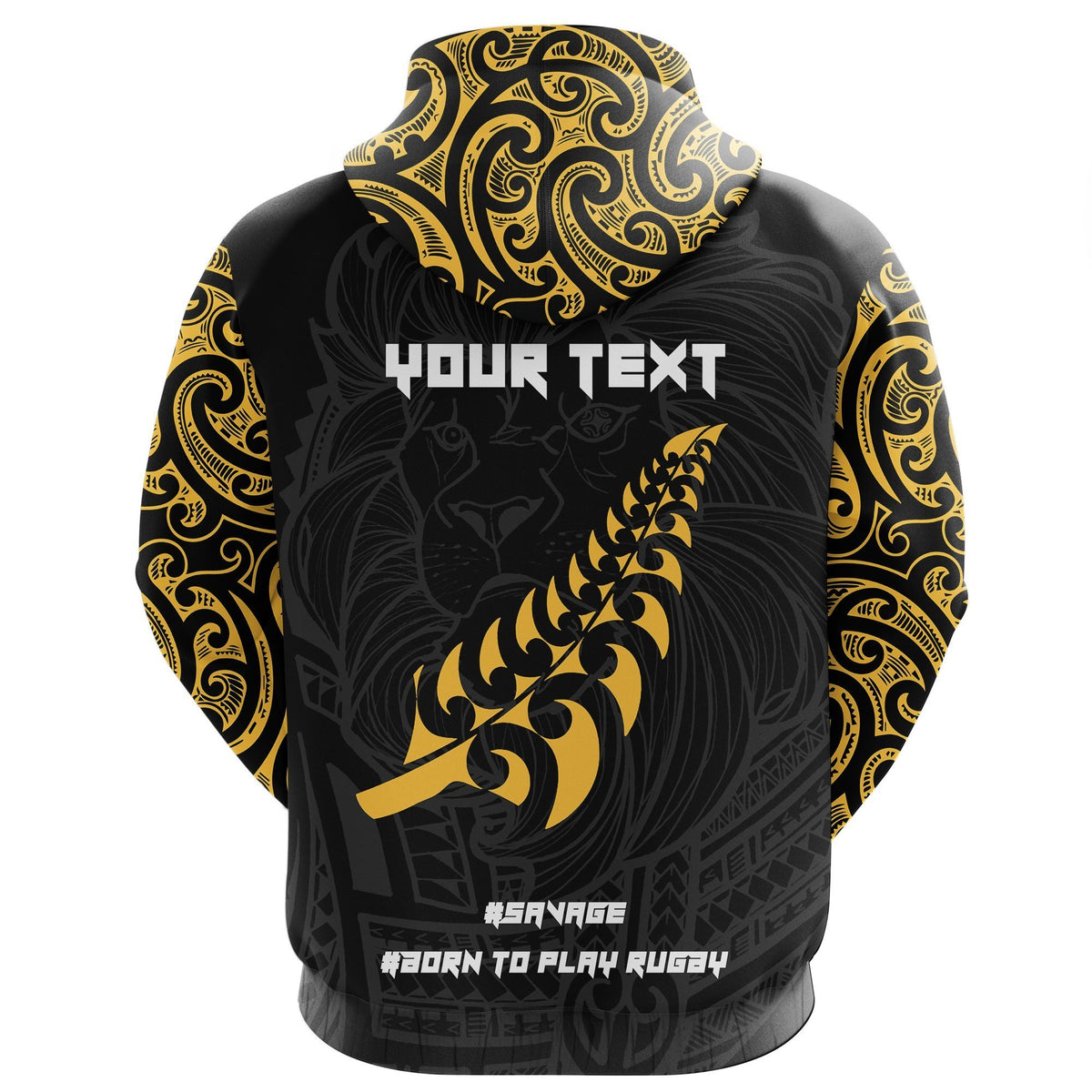 New Zealand Maori Lion Rugby Zip Hoodie Customized Unisex Black - Polynesian Pride