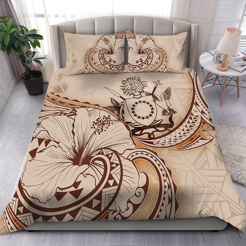 Cook Islands Bedding Set - Hibiscus Flower Vintage Style Nude - Polynesian Pride