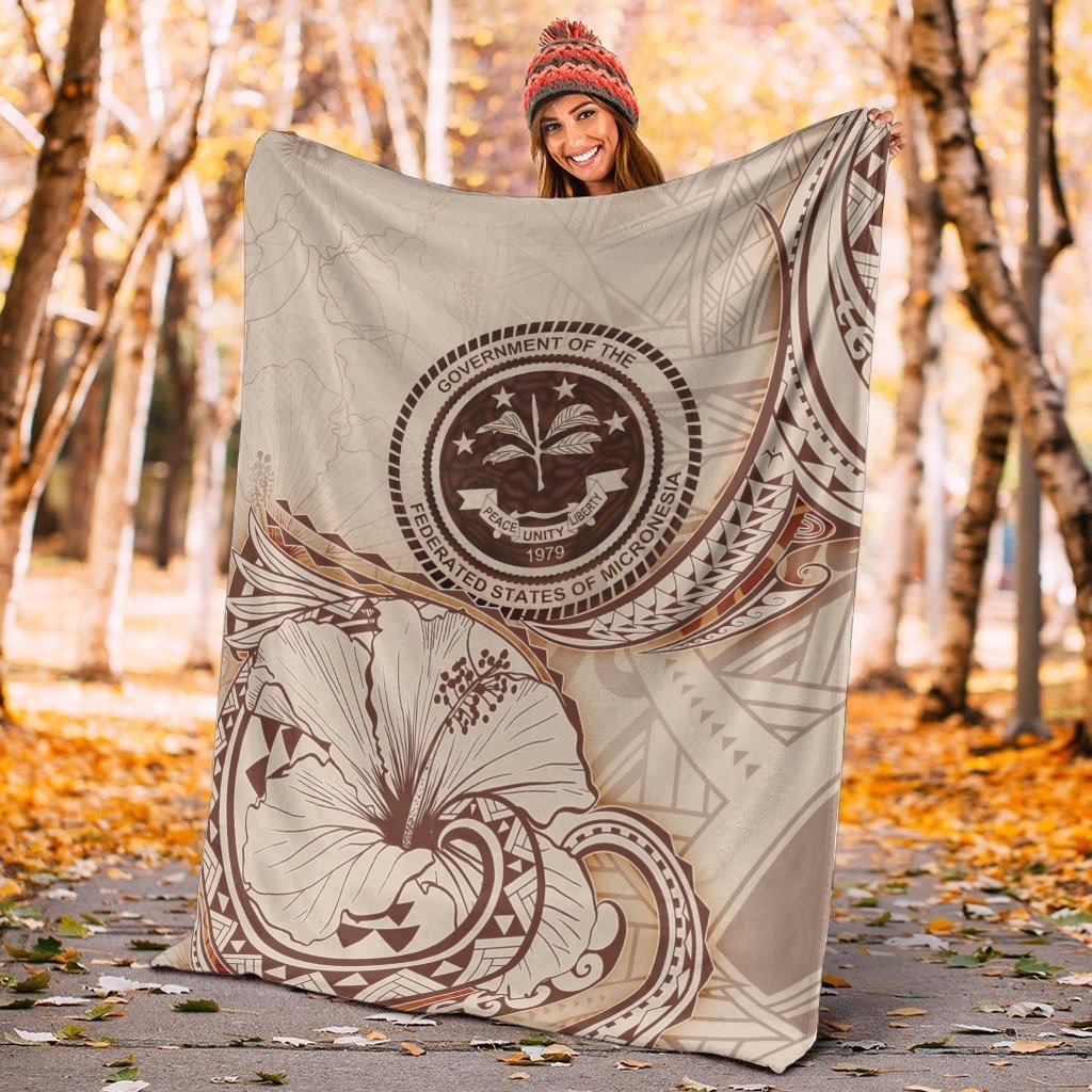 Federated States of Micronesia Premium Blanket - Hibiscus Flowers Vintage Style - Polynesian Pride