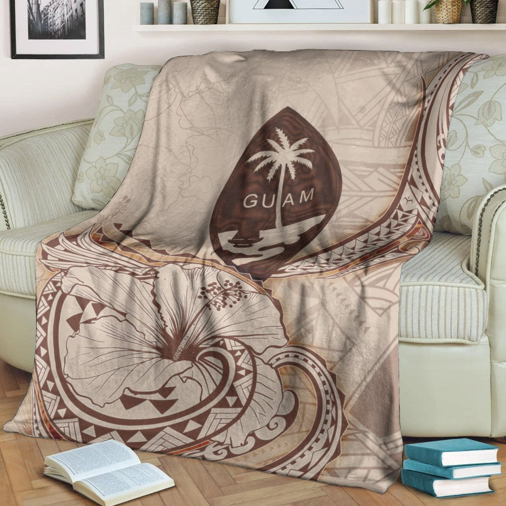 Guam Premium Blanket - Hibiscus Flowers Vintage Style - Polynesian Pride