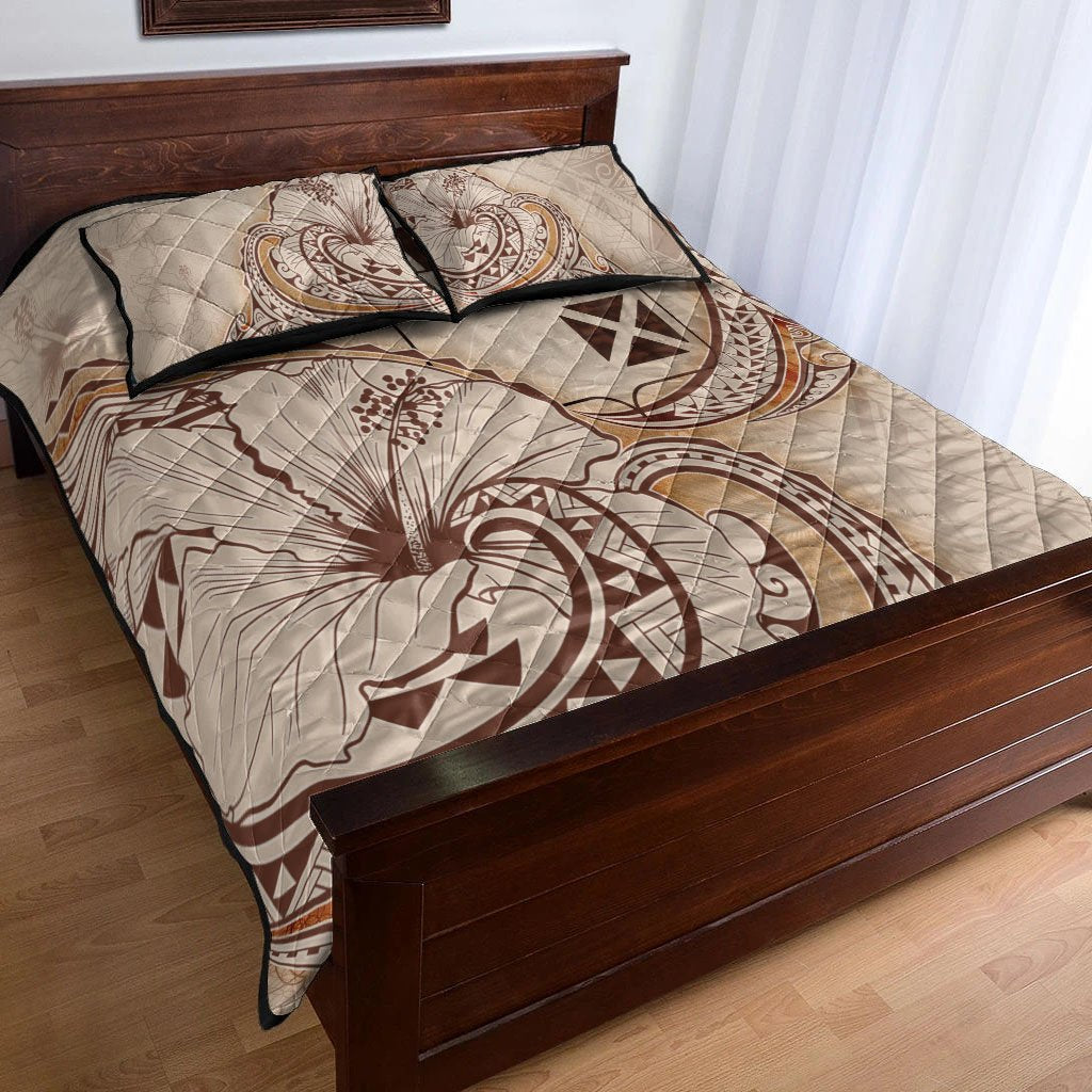 Wallis and Futuna Quilt Bed Set - Hibiscus Flowers Vintage Style - Polynesian Pride