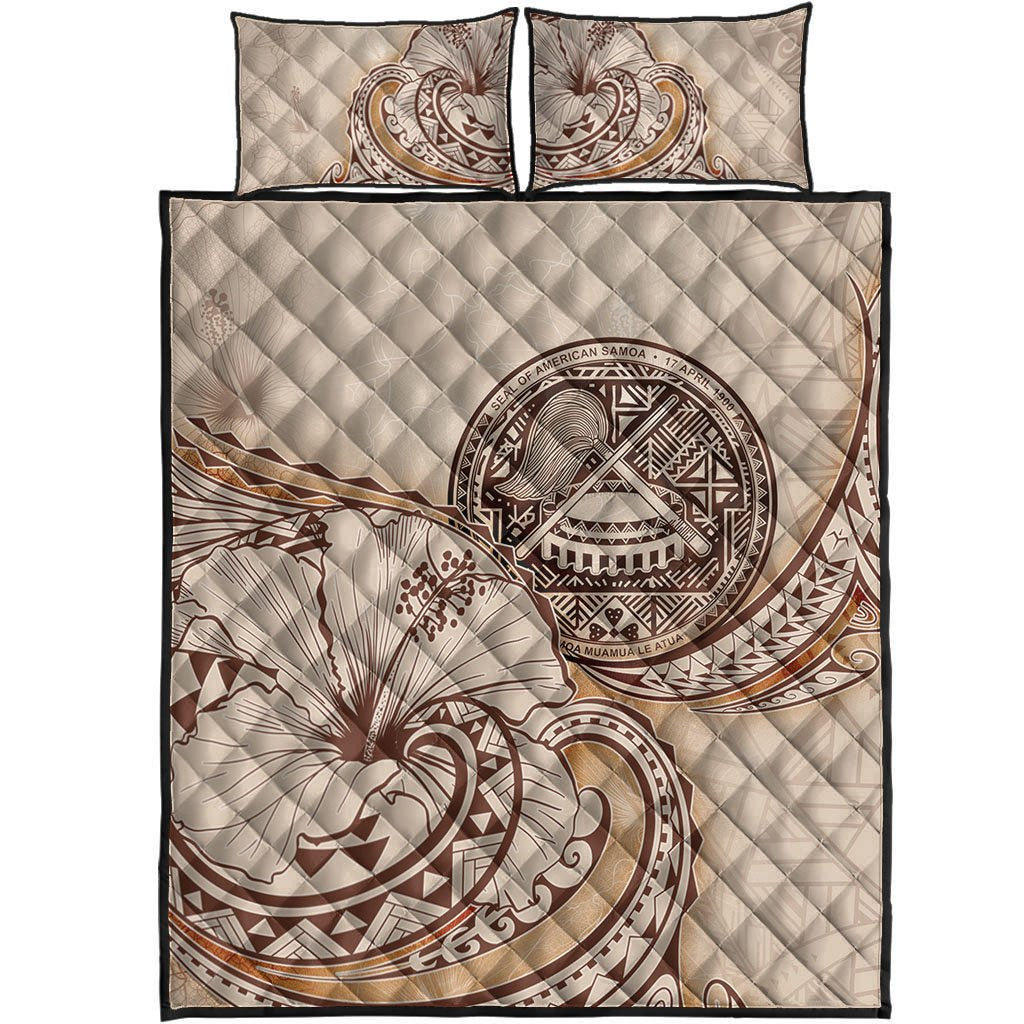 American Samoa Quilt Bed Set - Hibiscus Flowers Vintage Style - Polynesian Pride