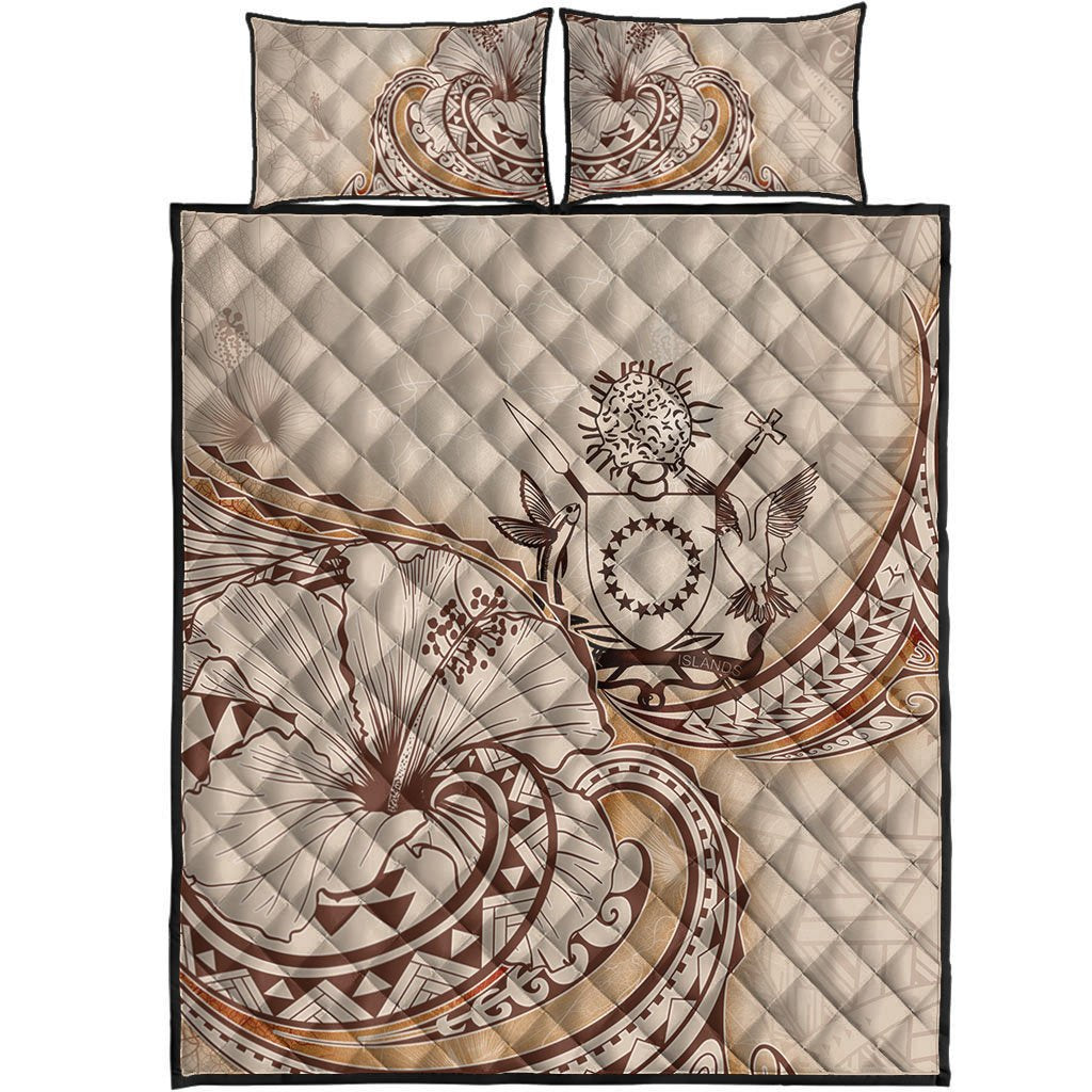 Cook Islands Quilt Bed Set - Hibiscus Flowers Vintage Style - Polynesian Pride