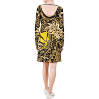 Hawaii Long Sleeve String Tie Dress - Yellow Hibiscus - Polynesian Pride