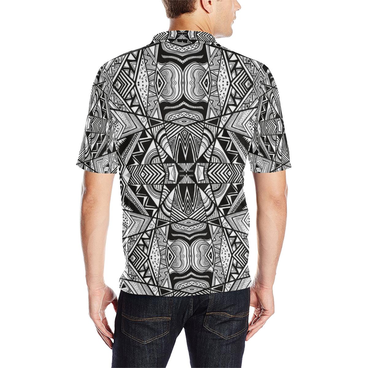 Polynesian Tribal Polo Shirt White and Black - Polynesian Pride