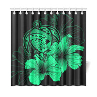 Hawaii Hibiscus Shower Curtain - Turtle Map - Pastel Green - Polynesian Pride