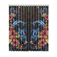 Turtle And Shark With Hibiscus Window Curtain ( Two Piece) One Size 52"x120"(Two Piece) Black - Polynesian Pride