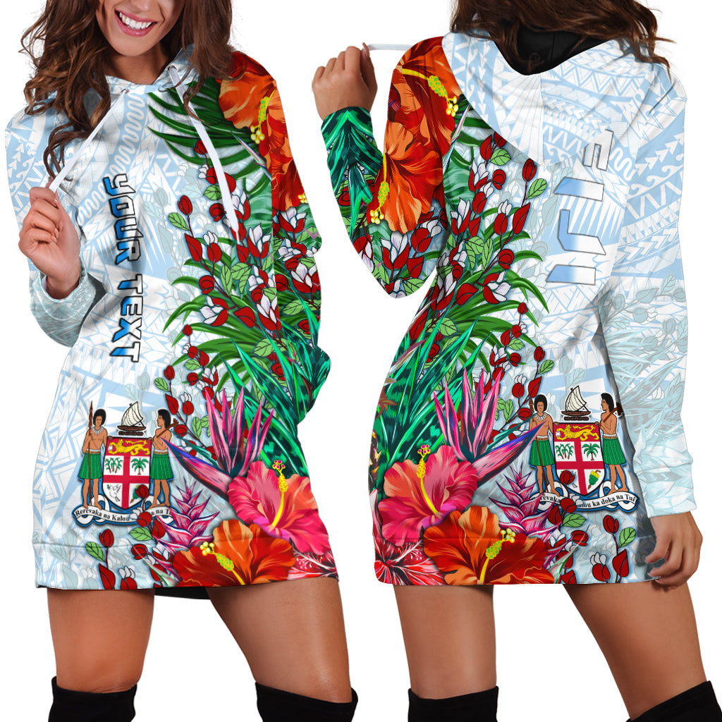 (Custom Personalised) Fiji Hoodie Dress Proud Fijian Tapa mix Tagimoucia Flowers LT13 White - Polynesian Pride