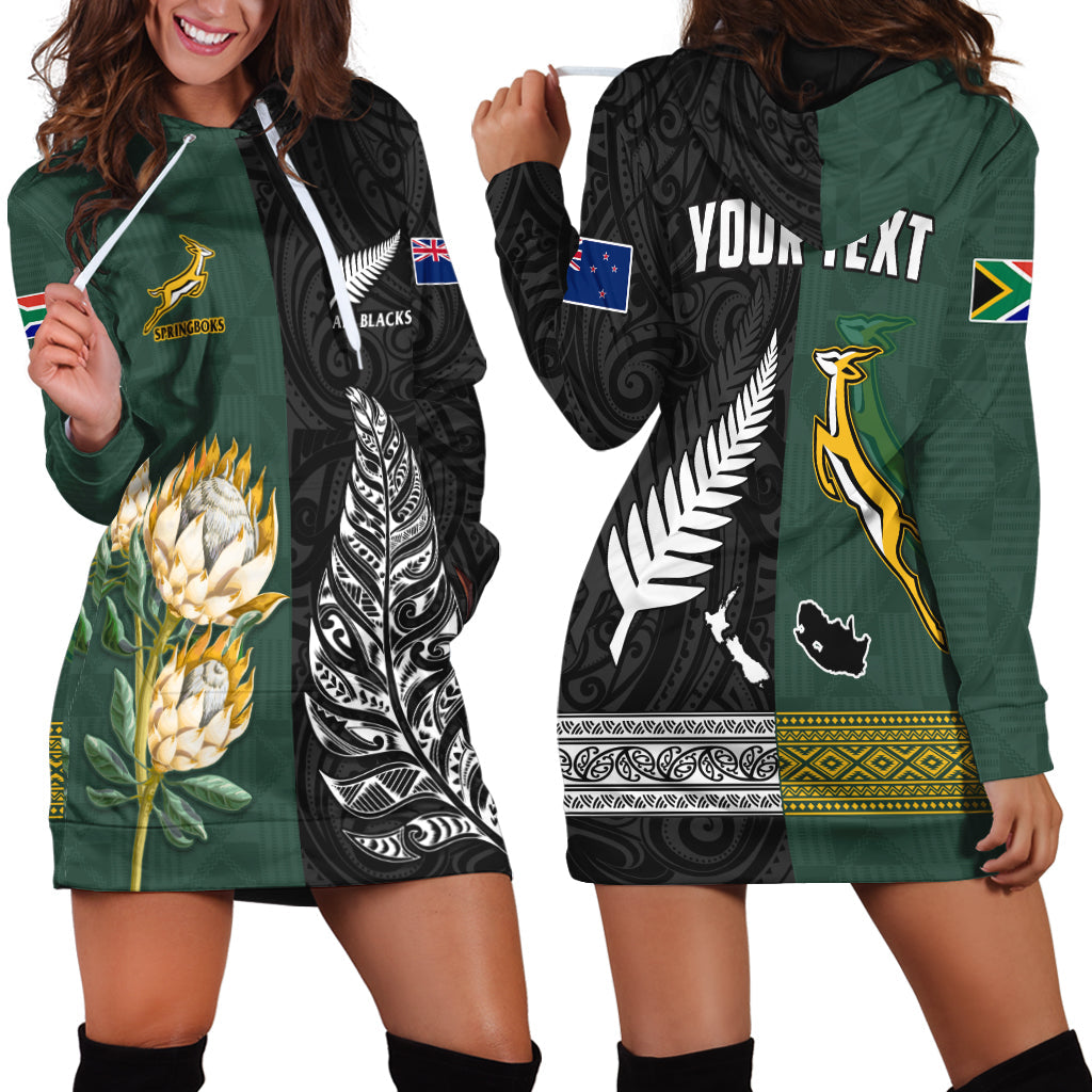 (Custom Personalised) South Africa Protea and New Zealand Fern Hoodie Dress Rugby Go Springboks vs All Black LT13 Art - Polynesian Pride