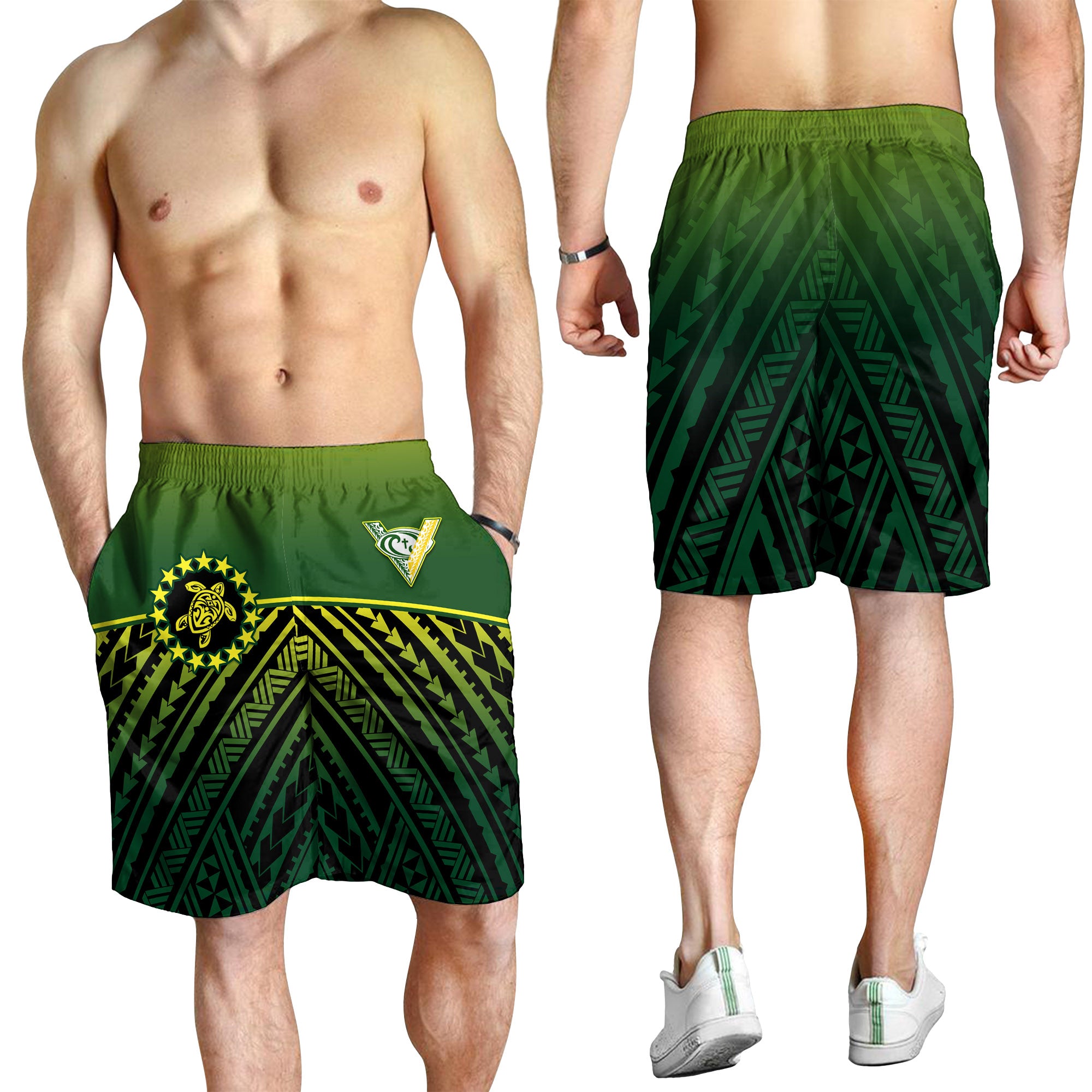 The Kuki's Men Shorts Cook Islands Rugby LT13 Green - Polynesian Pride