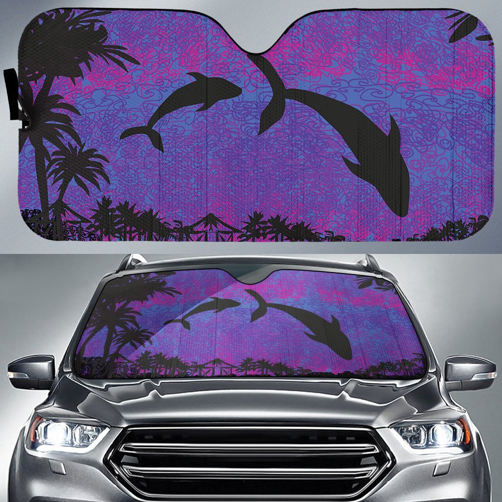 Dolphin Dance In Night Car Sun Shade AH Auto Sun Shade Universal Fit White - Polynesian Pride