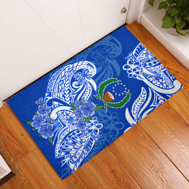 FSM Pohnpei State Door Mat Polynesian Floral Tribal LT9 Blue - Polynesian Pride