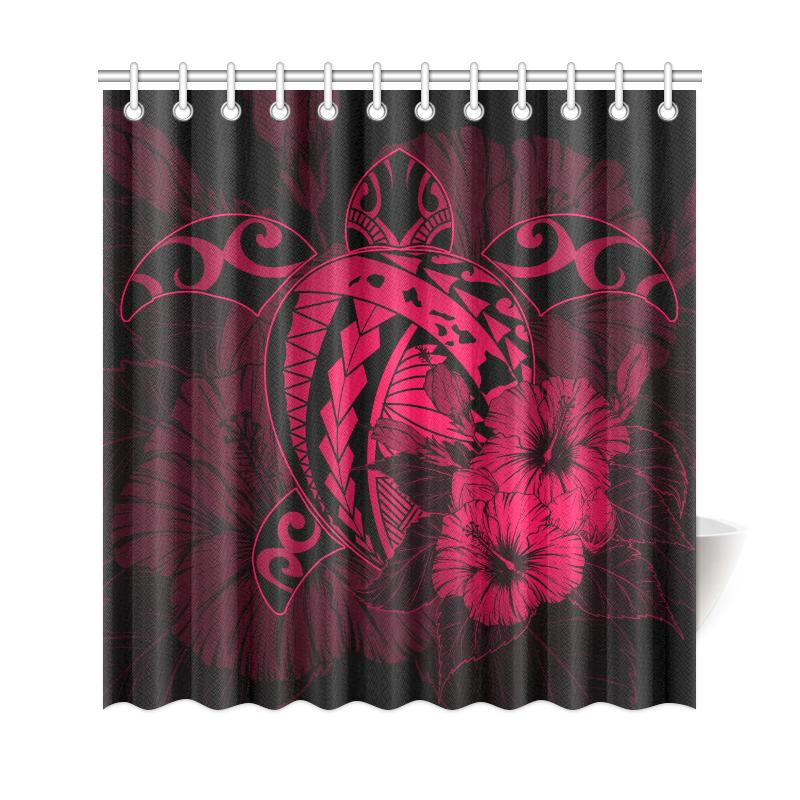 Hawaii Hibiscus Shower Curtain - Harold Turtle - Calico Red - Polynesian Pride