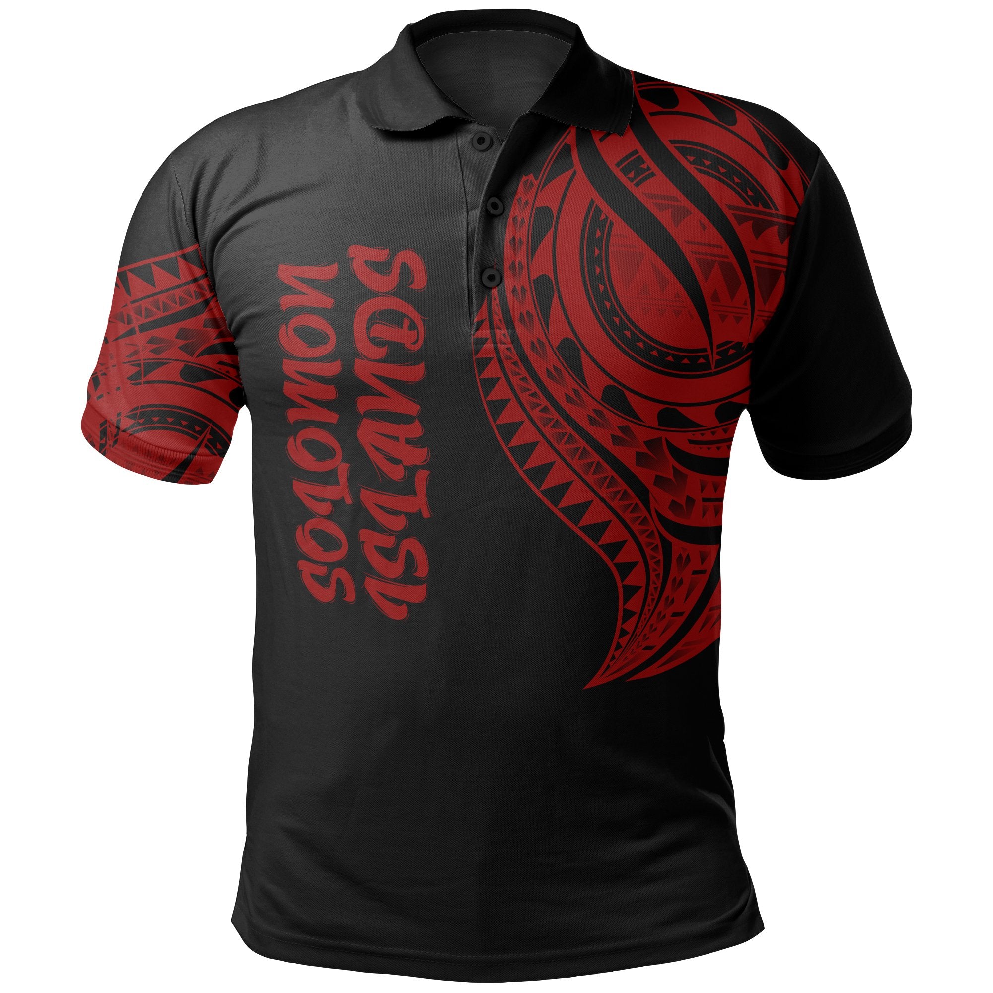 Solomon Islands Polo Shirt Melanesian Tatau Red Patterns Unisex Black - Polynesian Pride