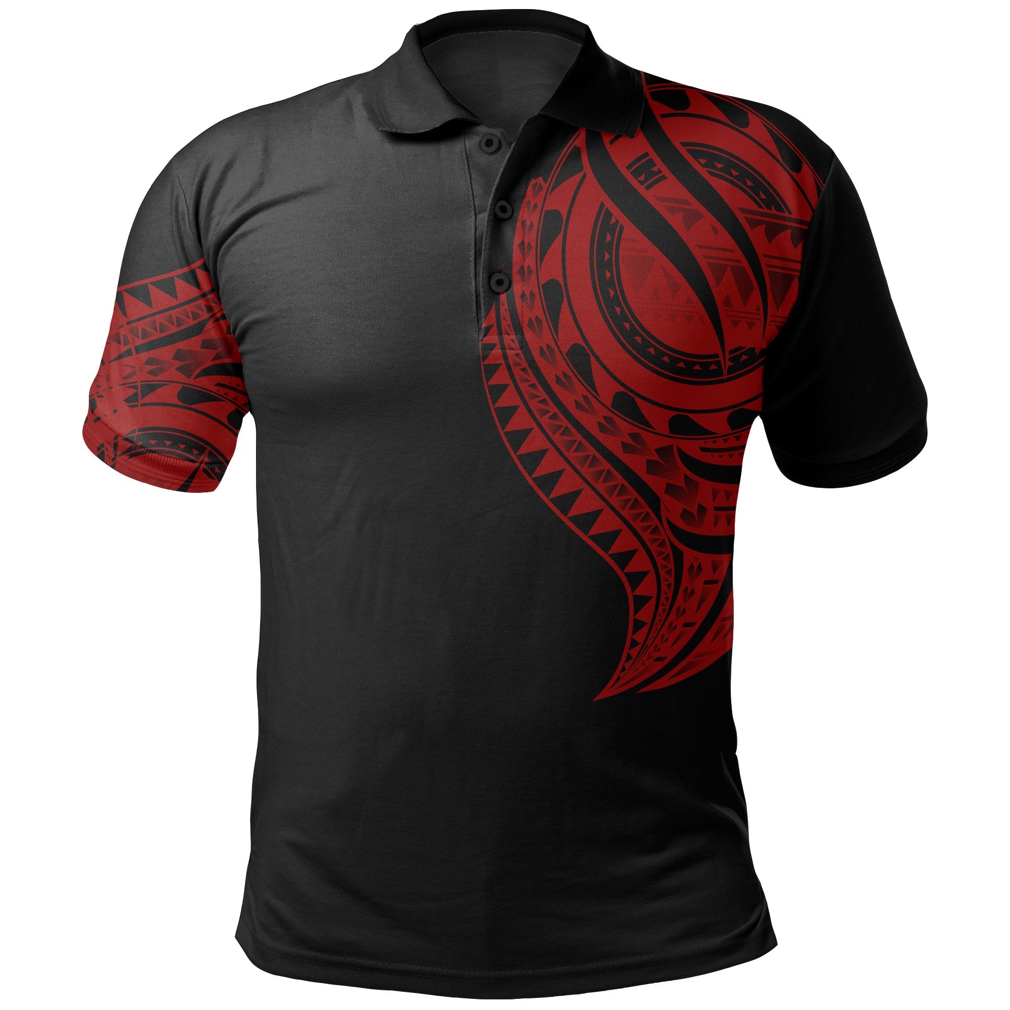 Guam Polo Shirt Guahan Tatau Red Patterns With Coat Of Arms Unisex Black - Polynesian Pride