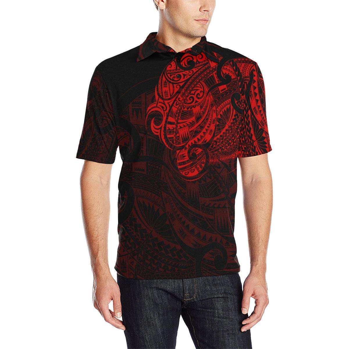 Maori Tattoo Style Black and Red Polo T Shirt Unisex Black - Polynesian Pride