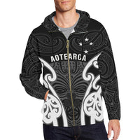 Aotearoa Zip up Hoodie Maori Moko (Black White) Unisex Black - Polynesian Pride