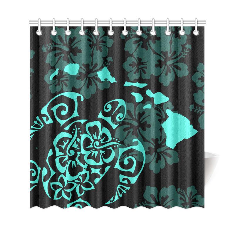 Turtle Hibiscus Map Turquoise Shower Curtain - Polynesian Pride