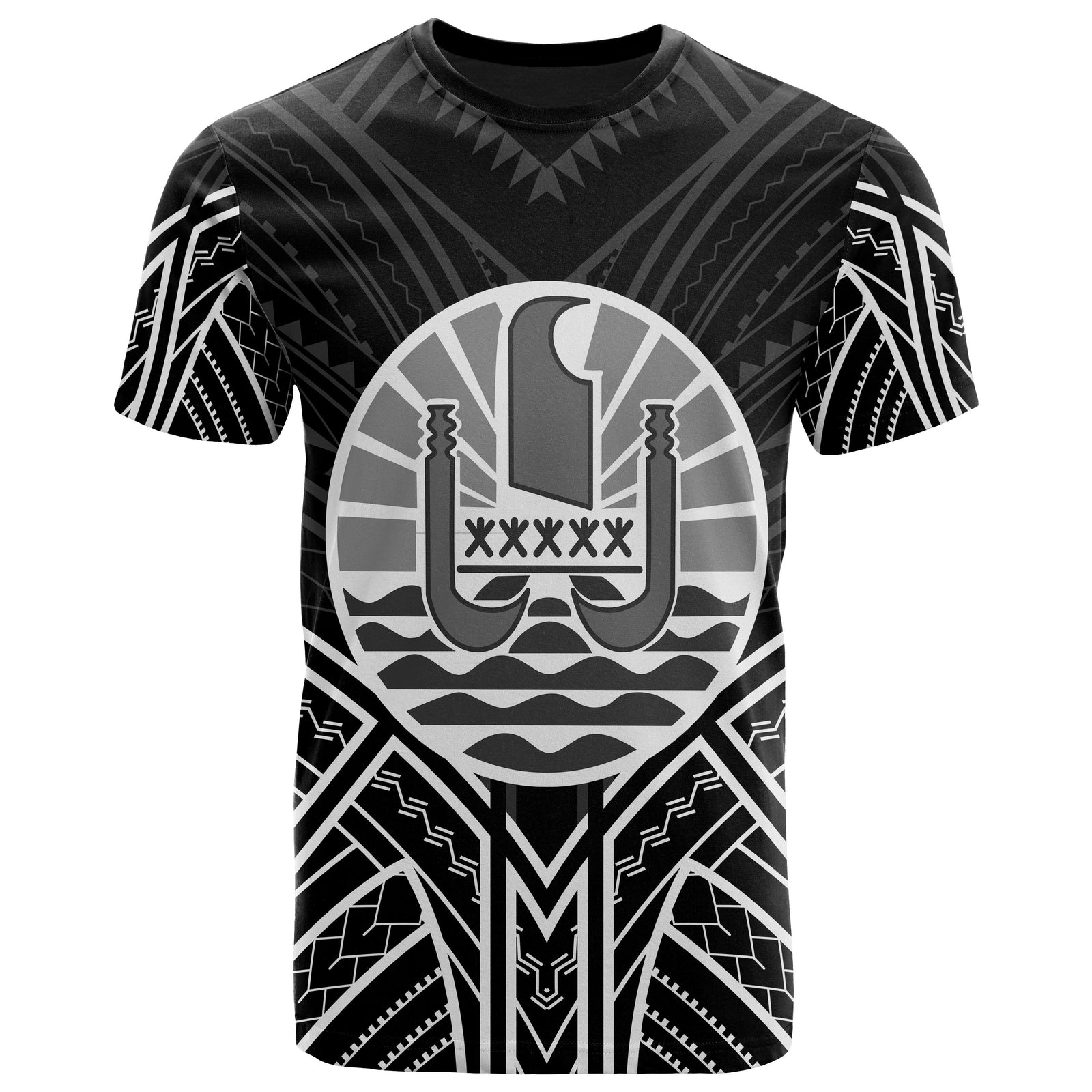 French Polynesia T Shirt National Seal Tribal Black Color Patterns Unisex Black - Polynesian Pride