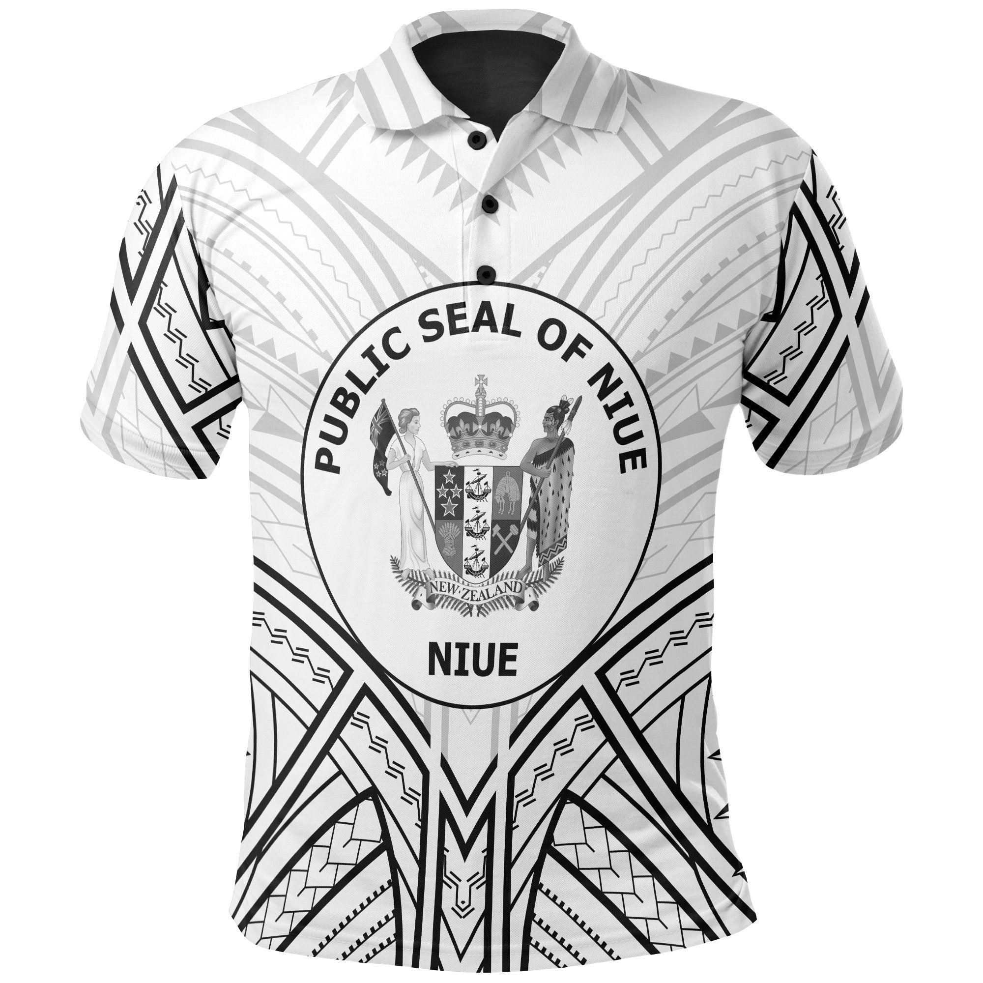 Niue Polo Shirt Seal Tribal Patterns Unisex White - Polynesian Pride