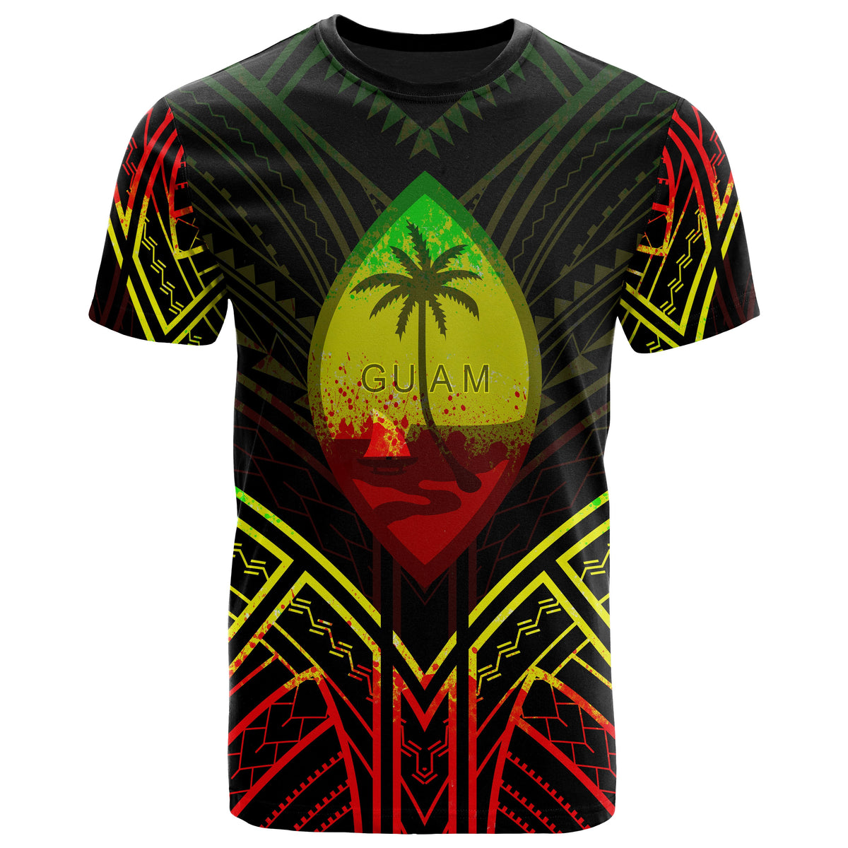 Guam T Shirt Guam Seal Tribal Reggae Color Patterns Unisex Black - Polynesian Pride