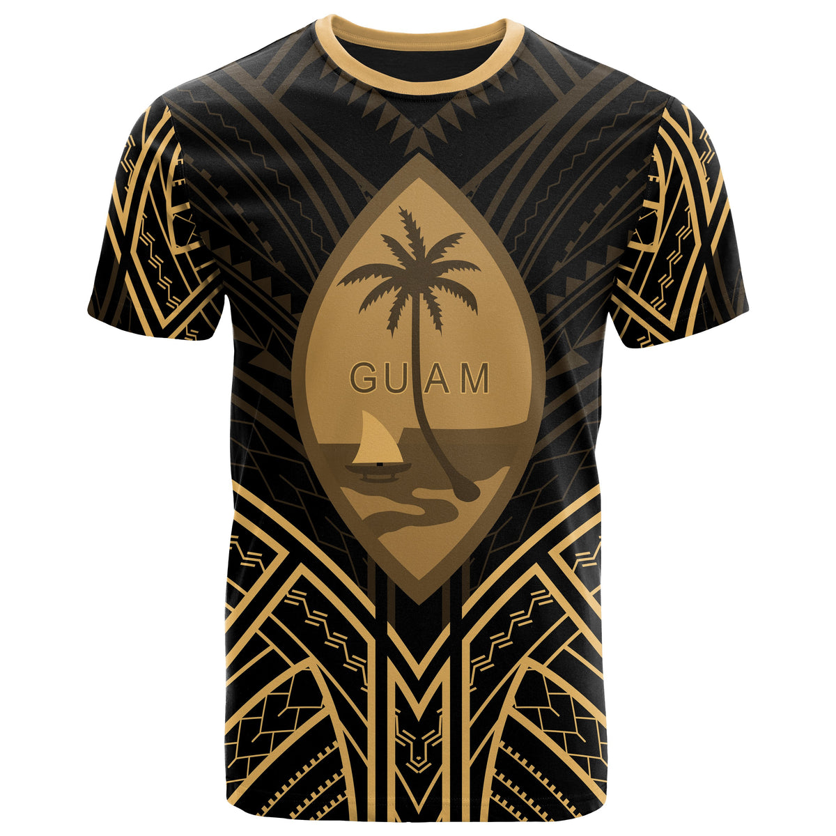 Guam T Shirt Guam Seal Tribal Gold Color Patterns Unisex Black - Polynesian Pride