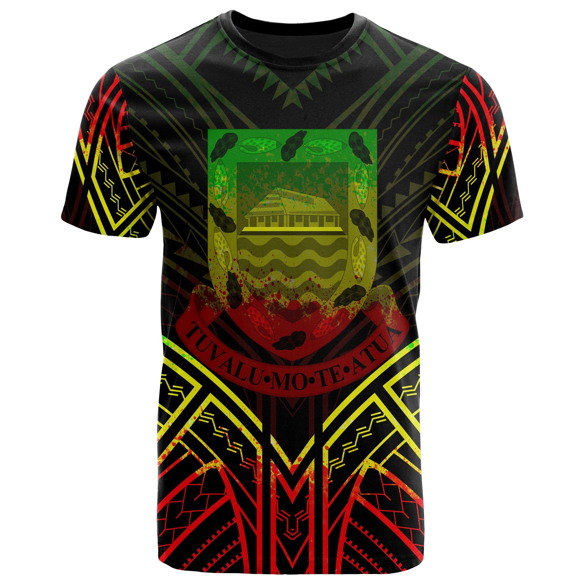 Tuvalu T Shirt Tuvaluan Seal Tribal Reggae Color Patterns Unisex Black - Polynesian Pride