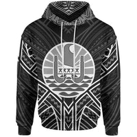 French Polynesia Hoodie French Polynesia Seal Black Tribal Patterns Unisex White - Polynesian Pride