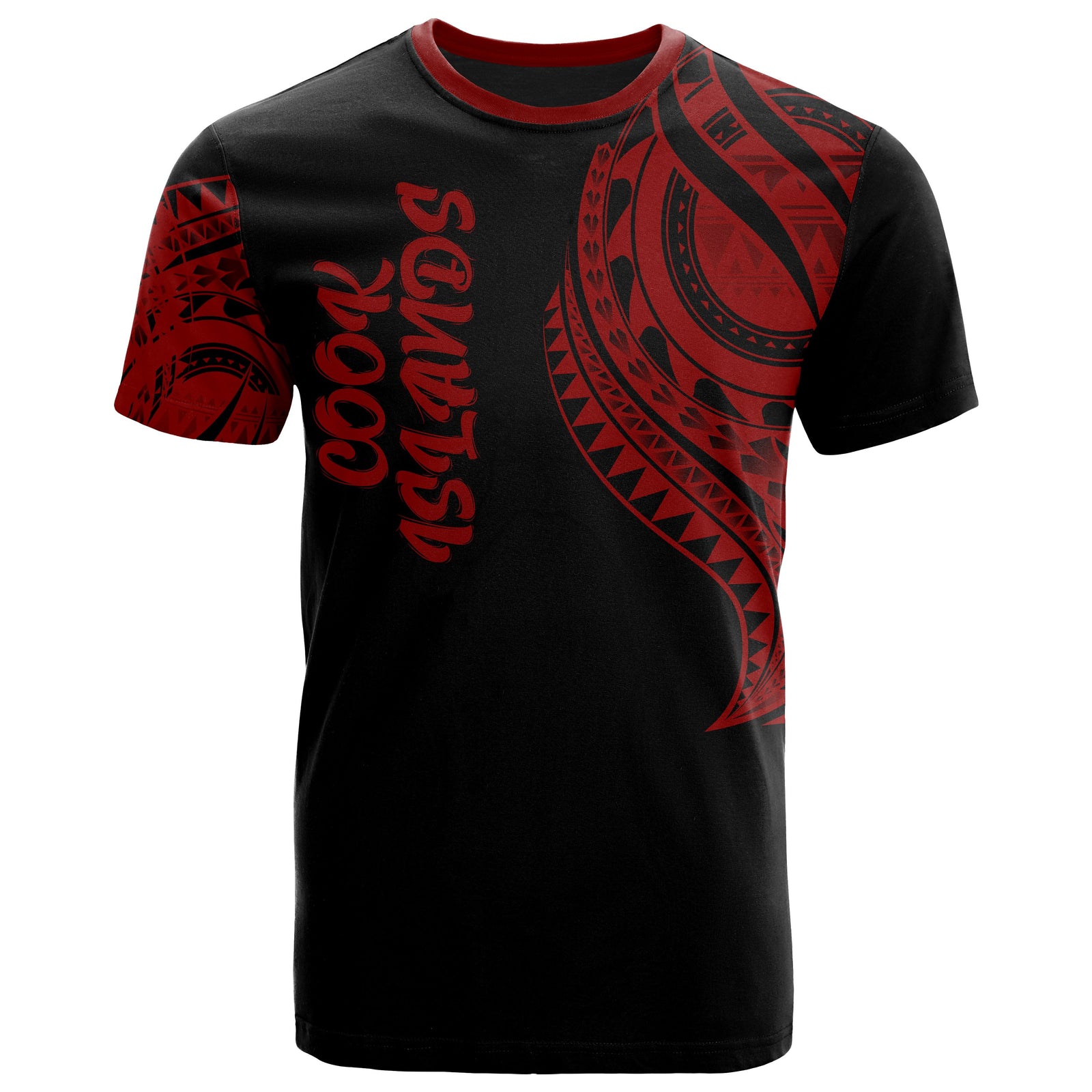 Cook Islands T Shirt Polynesian Tatau Red Patterns Unisex Black - Polynesian Pride