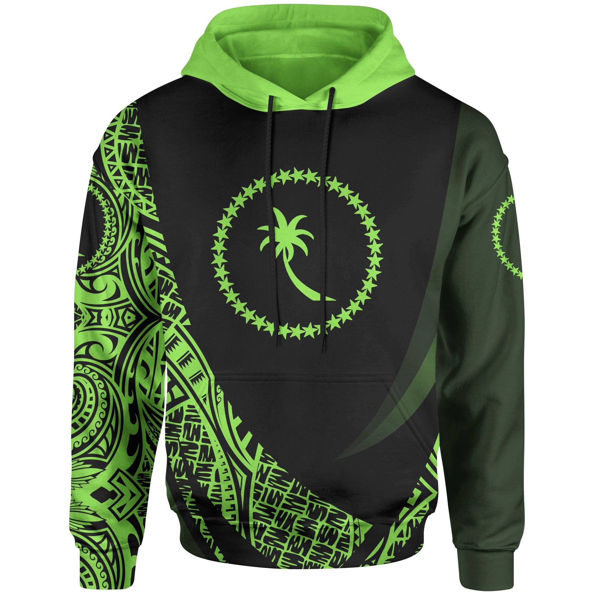 Chuuk State Hoodie Green Polynesian Patterns Sport Style Unisex Black - Polynesian Pride
