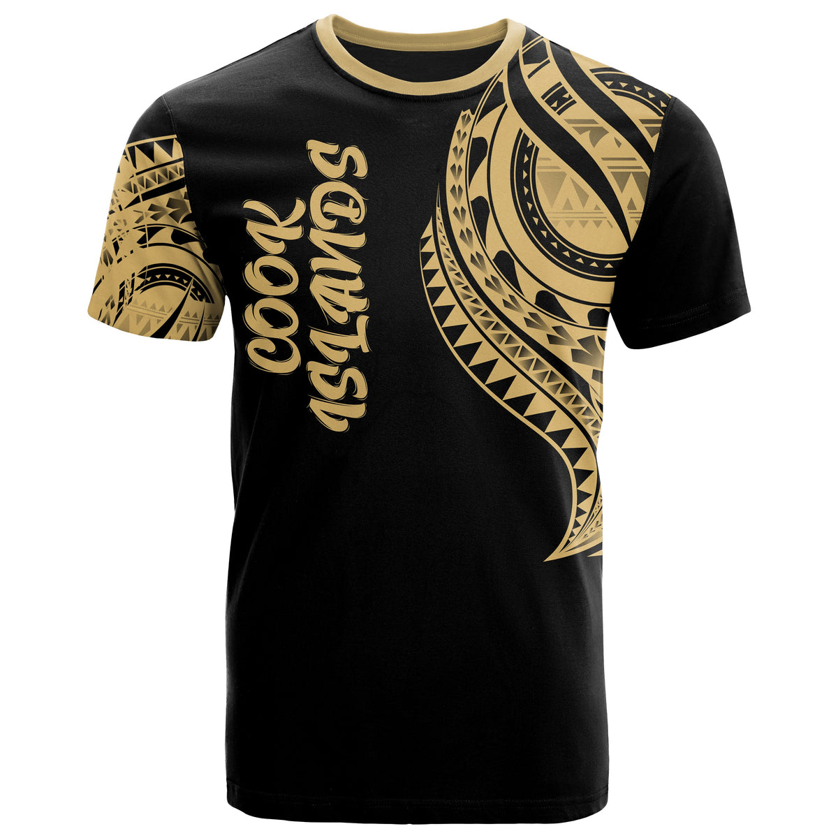 Cook Islands T Shirt Polynesian Tatau Gold Patterns Unisex Black - Polynesian Pride
