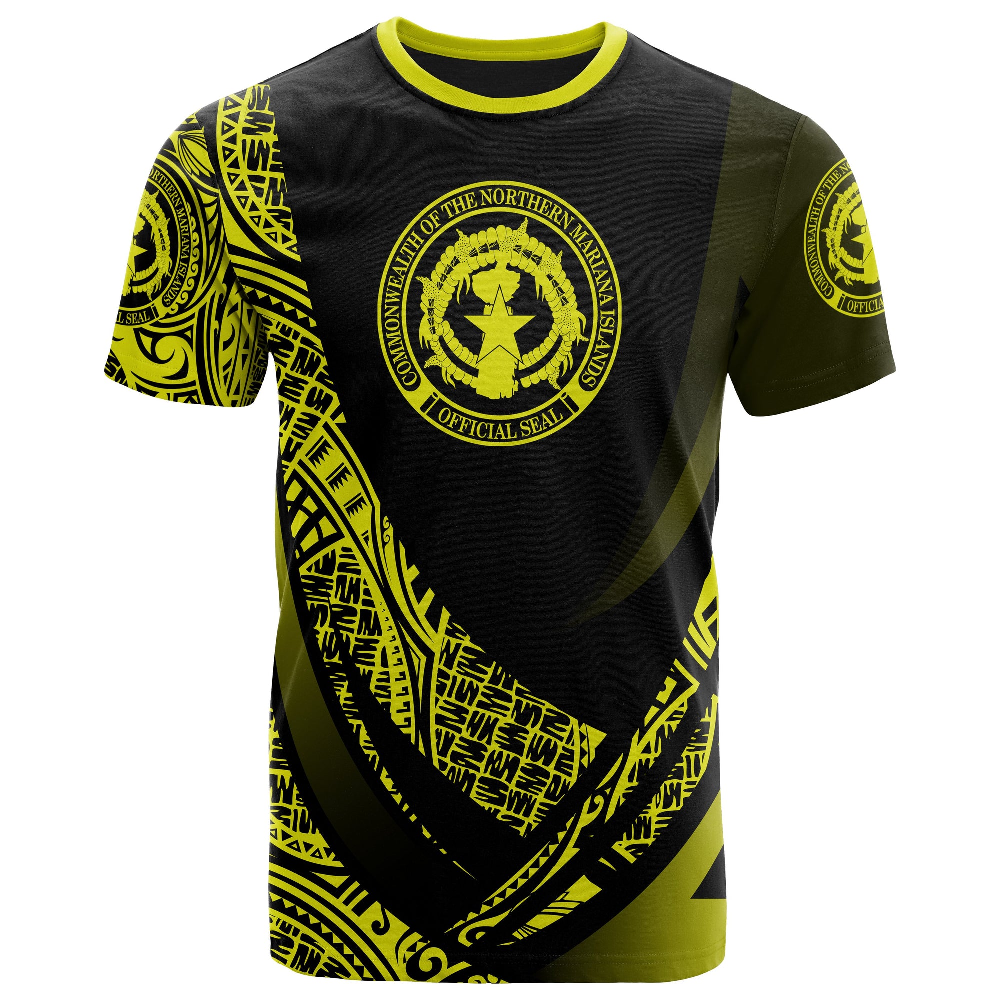 Northern Mariana Islands T Shirt Yellow Polynesian Patterns Sport Style Unisex Black - Polynesian Pride