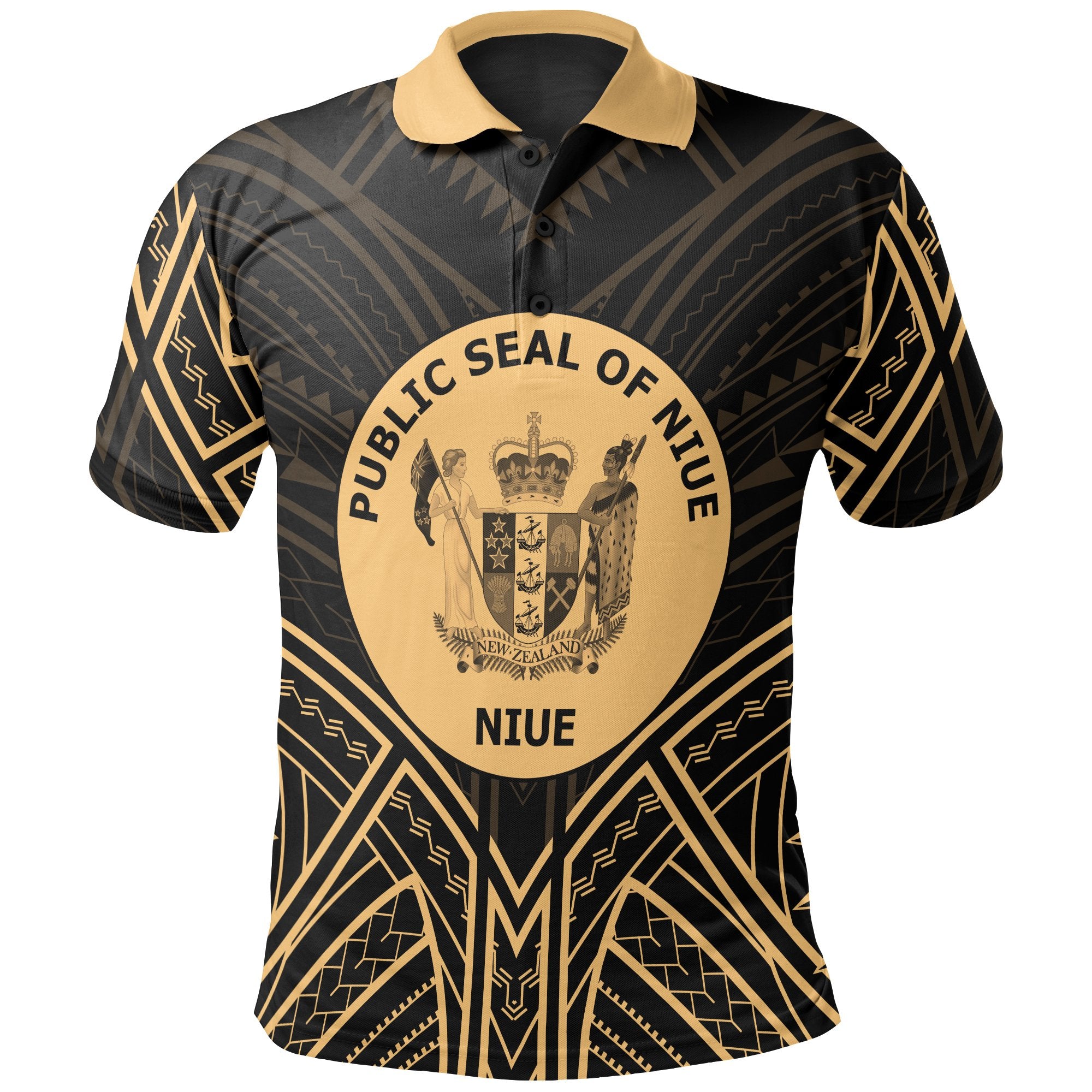 Niue Polo Shirt Seal Gold Tribal Patterns Unisex White - Polynesian Pride
